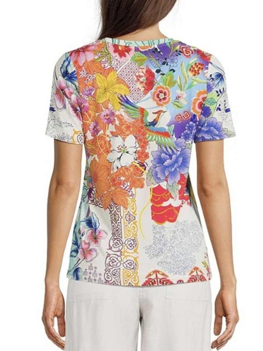 Johnny Was Multicolor Floral V-Neck Short Sleeve Tee Size S - Picture 2 of 8